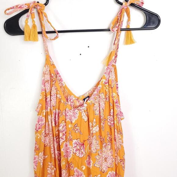 Old Navy Dress Womens XS Shapeless Colorful Florals Split Hem Pockets Tie Strap - Picture 2 of 12